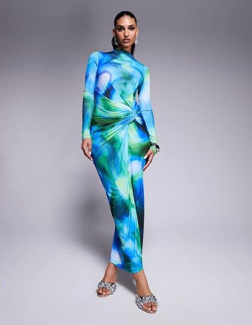 DASKA Athena Abstract Twist Detsil Maxi Dress
