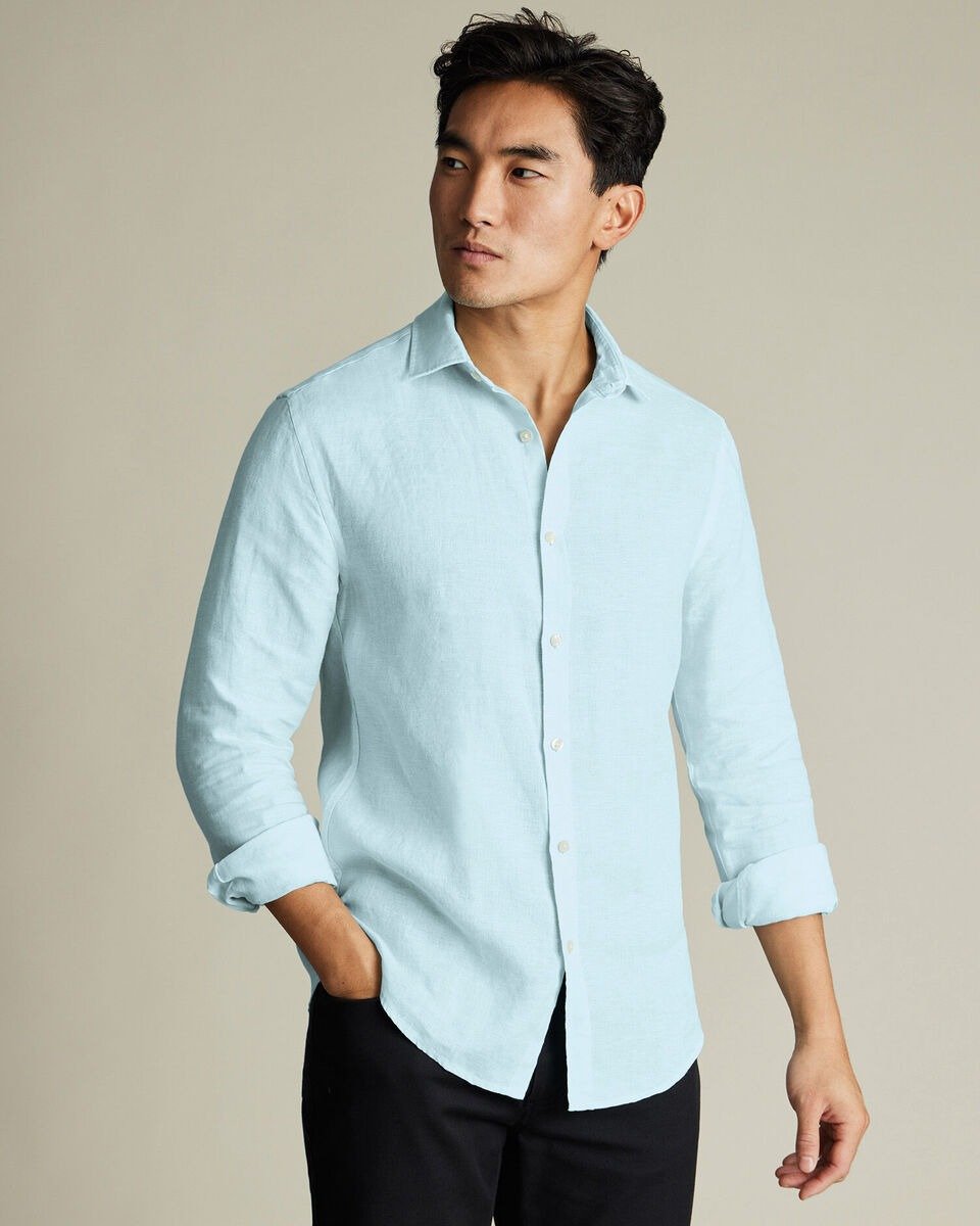 Pure Linen Shirt - Aqua Green