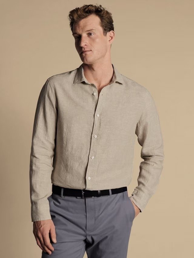 Slim Fit Pure Linen Shirt, Oatmeal