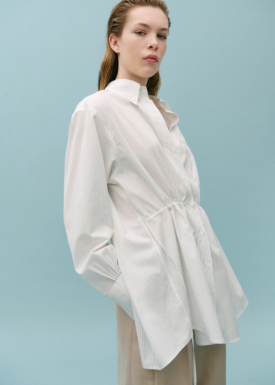 Stripped Shirt With Gathered Back Opening