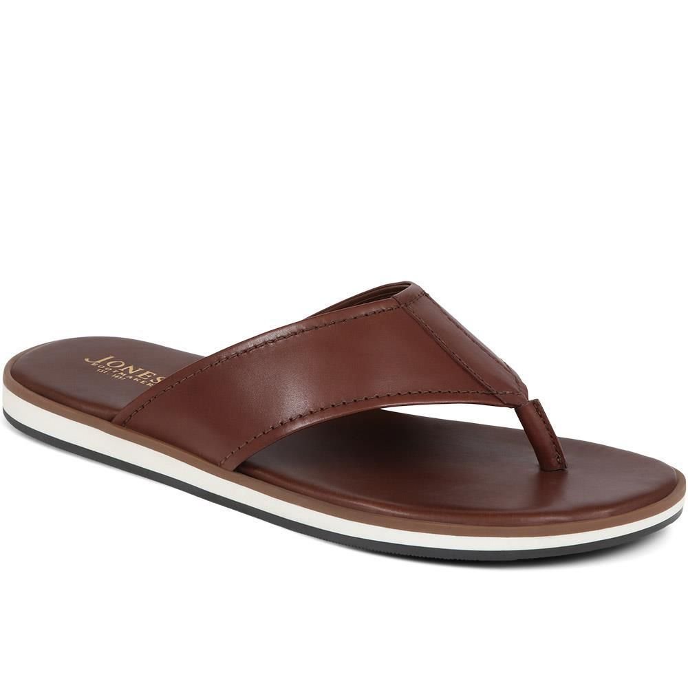 Men's Leather Toe-Post Sandals- Dark Brown